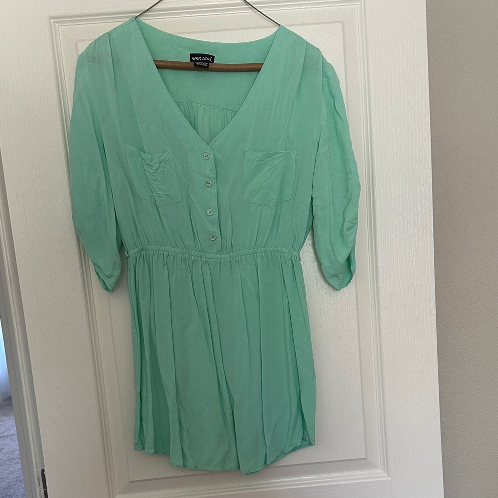Turquoise  / Light Green Button-Up Blouse